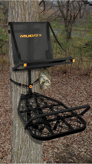 Picture of Muddy Woodsman Aeromag Fixed Position Hang-On Tree Stand, Aluminum, Oversize Seat, 20"W X 37" Floor, Flat Folding W/Backpack Straps
