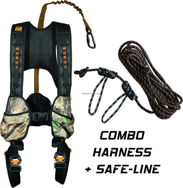 Picture of Muddy Woodsman Crossover Combo Treestand Safety Harness, Flexible Tether, 6 Pockets, Binoc Straps, Extra Cushion, X-Large