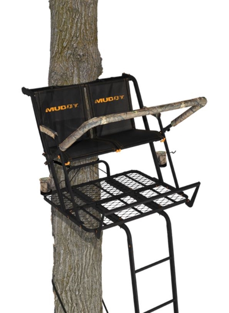 Picture of Muddy Woodsman Nexus 20' 2-Man Ladderstand, Flip-Back Rail And Footrest, 39"W Flex-Tek Flip-Back Seat, Drink Hlders, 2 Safety Harnesses