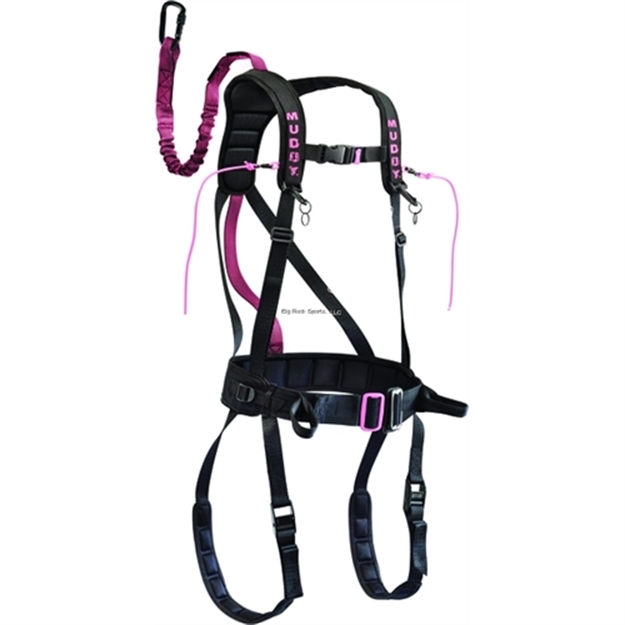 Picture of Muddy Woodsman Safeguard Treestand Safety Harness, Flexible Tether, Padding, Extra Cushion, Pink, Large
