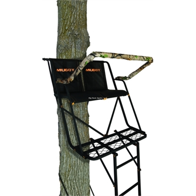Picture of Muddy Woodsman Side-Kick 16' 2-Man Ladderstand, Flip-Back Rail, 38"W Flex-Tek Seat, 2 Safety Harnesses