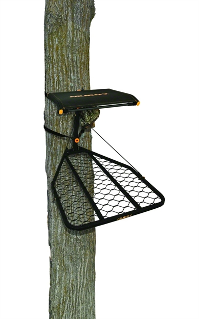 Picture of Muddy Woodsman Sportsman Fixed Position Hang-On Tree Stand, Steel, 24"W X 33"D Platform, 20"W X 15" Flip Back Seat, Full Body Harness