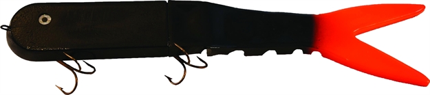 Picture of Musky Innovations Dyin'dawg, 13", 6 Oz, (2) 6/0 Hooks, Black/Orange, Suspending