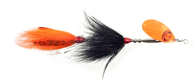 Picture of Musky Mania Double Trouble Classic Tandem Bucktail In-Line Spinner, 10", 2 Oz, Black/Orange