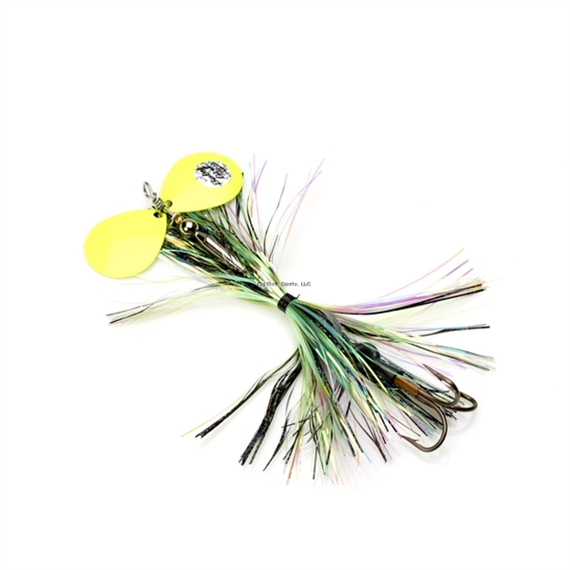 Picture of Musky Mayhem Baby Girl Musky Spinner, 1.8 Oz, 4/0 Hook, 2 #6 Blades, Black Chartreuse/Chartreuse