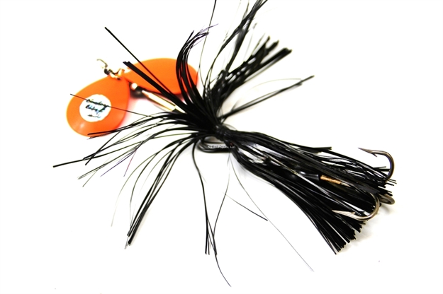 Picture of Musky Mayhem Baby Girl Musky Spinner, 1.8 Oz, 4/0 Hook, 2 #6 Blades, Black Orange