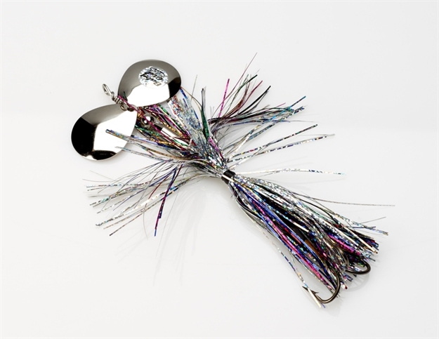 Picture of Musky Mayhem Baby Girl Musky Spinner, 1.8 Oz, 4/0 Hook, 2 #6 Blades, Rainbow Nickel