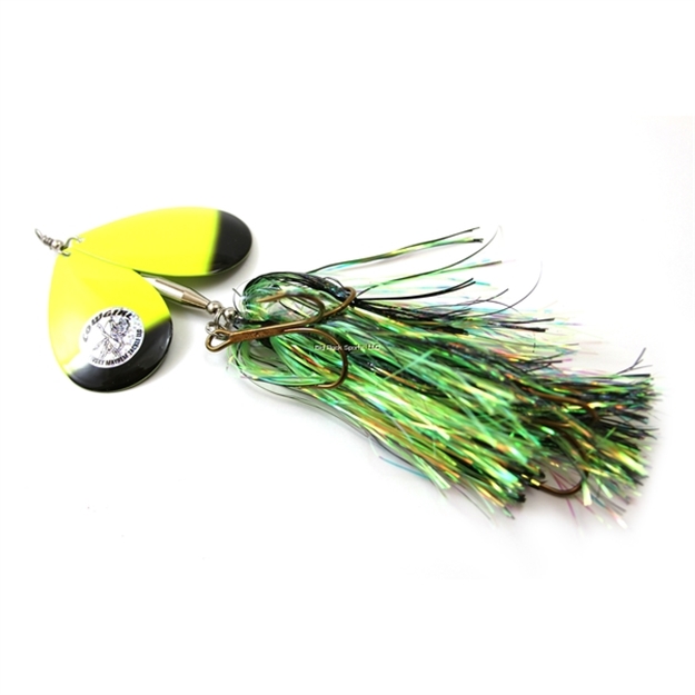 Picture of Musky Mayhem Double Cowgirl Musky Spinner, 2.8Oz, 10", 7/0 Hooks, Black Chartreuse/Chartreuse
