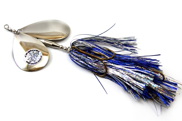 Picture of Musky Mayhem Double Cowgirl Musky Spinner, 2.8Oz, 10", 7/0 Hooks, Blue Silver Nickel