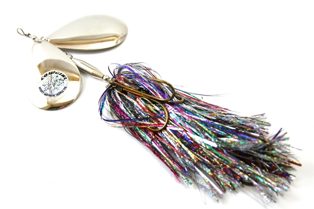 Picture of Musky Mayhem Double Cowgirl Musky Spinner, 2.8Oz, 10", 7/0 Hooks, Rainbow Nickel