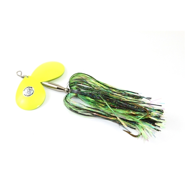 Picture of Musky Mayhem Double Showgirl Musky Spinner, 1.6Oz, 7.5", 7/0 Hook, Black Chartreuse/Chartreuse