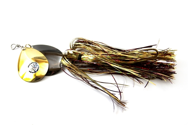 Picture of Musky Mayhem Double Showgirl Musky Spinner, 1.6Oz, 7.5", 7/0 Hook, Gold Orange/Gold