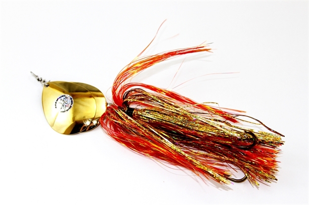 Picture of Musky Mayhem Double Showgirl Musky Spinner, 1.6Oz, 7.5", 7/0 Hook, Lazer Cranberry