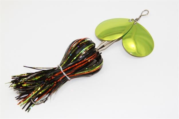 Picture of Musky Mayhem Micro Double Cowgirl Musky Spinner .75 OZ 5" 1/0 Hook Blackfire/Chartreuse