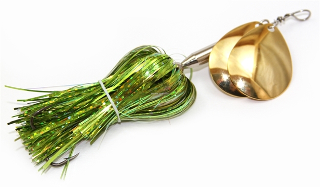 Picture of Musky Mayhem Micro Double Cowgirl Musky Spinner .75 OZ 5" 1/0 Hook Chartreuse/Gold