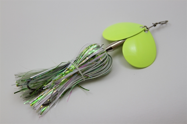 Picture of Musky Mayhem Micro Double Cowgirl Musky Spinner .75 OZ 5" 1/0 Hook White/Chart