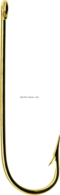 Picture of Mustad Aberdeen Hook, Size 2, Round Bend, Light Wire, Ringed Eye, 24Kt Gold, 10 Per Pack