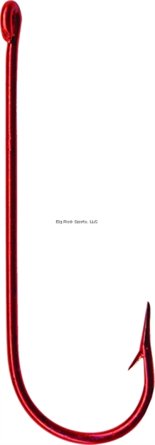 Picture of Mustad Aberdeen Hook, Size 2, Round Bend, Light Wire, Ringed Eye, Red, 10 Per Pack