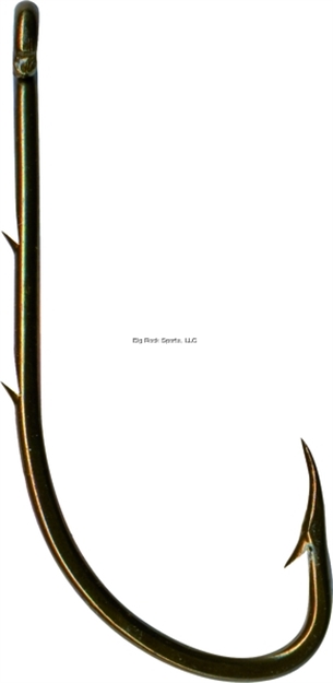 Picture of Mustad Classic Beak Hook, Size 1/0, Forged, 2 Slices IN 1X Long Shank, Offset, Ringed Eye, Bronze, 8 Per Pack