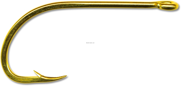 Picture of Mustad Classic Beak Hook, Size 12, Forged, Special Long Shank, Offset, Ringed Eye, 24Kt Gold, 10 Per Pack