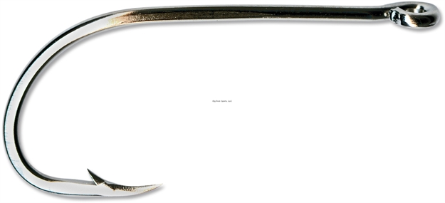 Picture of Mustad Classic Beak Hook, Size 2/0, Forged, Special Long Shank, Offset, Ringed Eye, Nickel, 100 Per Pack