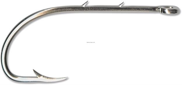 Picture of Mustad Classic Beak Hook, Size 2, Forged, 2 Slices IN 1X Long Shank, Offset, Ringed Eye, Nickel, 100 Per Pack