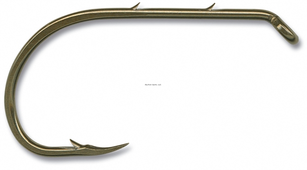 Picture of Mustad Classic Beak Hook, Size 5/0, Forged, 2 Slices IN Special Long Shank, Offset, Down Eye, Bronze, 100 Per Pack