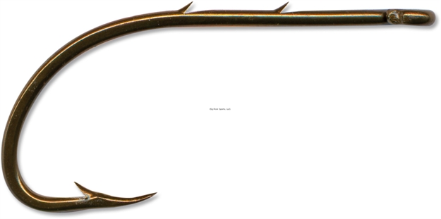 Picture of Mustad Classic Beak Hook, Size 6, Forged, 2 Slices IN 1X Long Shank, Offset, Ringed Eye, Bronze, 10 Per Pack