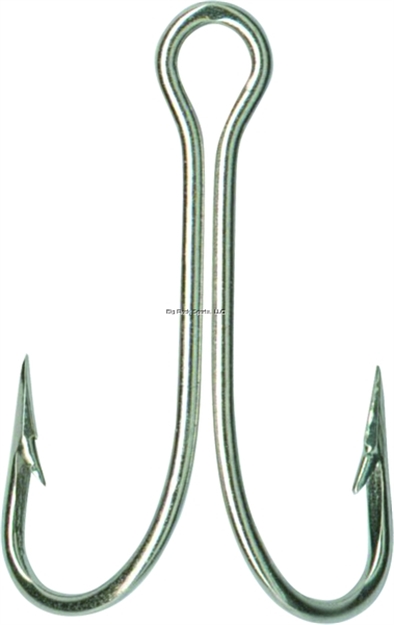 Picture of Mustad Classic Double Hook, Size 2/0, Open Shank, Ringed Eye, Nickel, 100 Per Pack