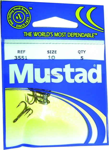 Picture of Mustad Classic Treble Hook, Size 10, Standard Shank, Ringed Eye, Bronze, 5 Per Pack