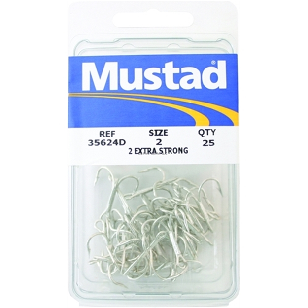 Picture of Mustad Classic Treble Hook, Size 2, 1X Short Shank, Round Bend, 2X Strong, Ringed Eye, Duratin, 25 Per Pack