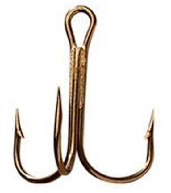 Picture of Mustad Classic Treble Hook, Size 2, Standard Shank, Ringed Eye, Bronze, 25 Per Pack 3551-BR-2-25