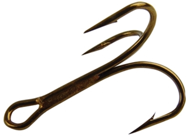 Picture of Mustad Classic Treble Hook, Size 8, Standard Shank, Ringed Eye, Bronze, 25 Per Pack 3551-BR-8-25