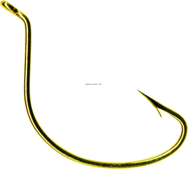 Picture of Mustad Classic Wide Gap Hook, Size 1/0, Hollow/Slightly Reversed Point, Offset, UP Eye, 24Kt Gold, 100 Per Pack