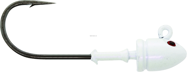 Picture of Mustad Elite Bullet Head Jighead, 1 1/2 Oz, 2X Long 7/0 Hook, 3D Eyes, White Uv, 2/Pack