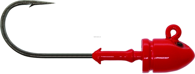 Picture of Mustad Elite Bullet Head Jighead, 1 Oz, 2X Long 6/0 Hook, 3D Eyes, Red Uv, 2/Pack