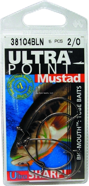Picture of Mustad Ultrapoint Big-Mouth Tube Bait Hook, Size 2/0, Needle Point, Extra Wide Gap, Black Nickel, 5 Per Pack