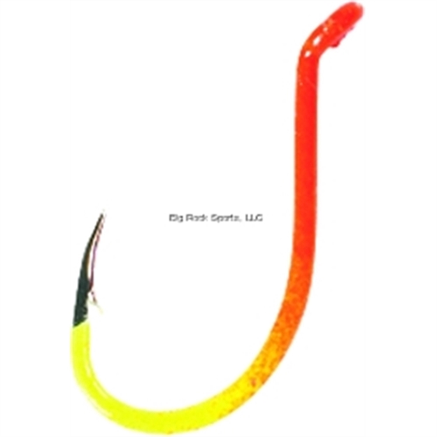 Picture of Mustad Ultrapoint Neon Beak Bait Hook, Size 6, Needle Point, Heavy Wire, Octopus, UP Eye, Fluorescent Flame/Chartreuse, 6 Per Pack