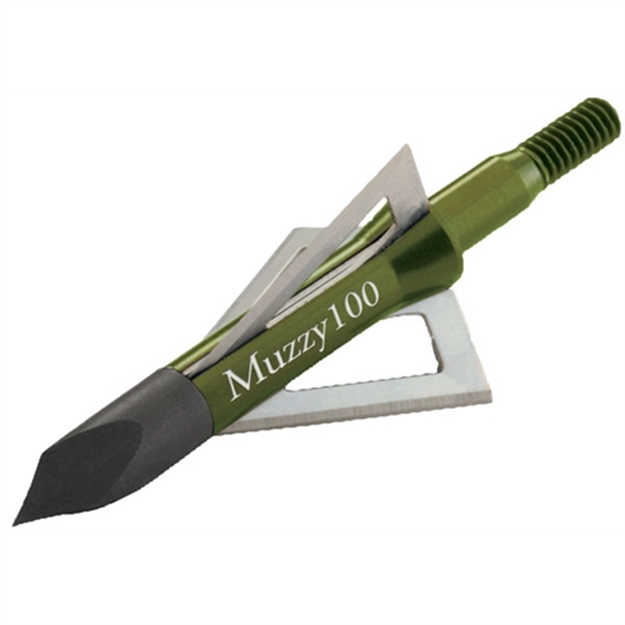 Picture of  Muzzy 225 3- Blade Broadhead Trocar Tip Anodized Aluminum Ferrule Blades 100 Gr/6 Per Pack 050301225008