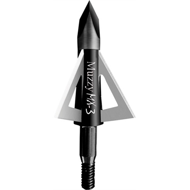 Picture of Muzzy 225Mx33 Mx-3 Broadhead 3-Blade Trocar Tip Anodized Aluminum Ferrule Blades 100 Gr/3 Per Pack 225-MX3-3