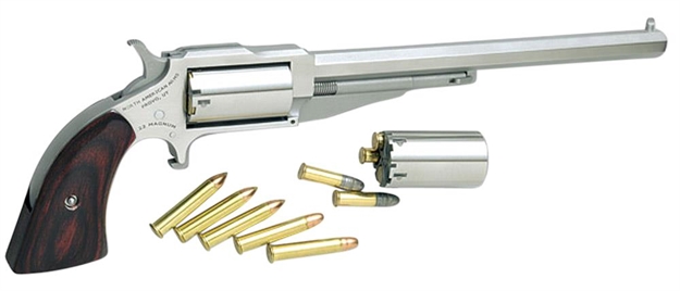 Picture of North American Arms 18606C Earl Hogleg *Ca Compliant 22 Lr/22 Mag 5 Shot 6" Satin Steel Barrel & Frame/Stainless Cylinder/Rosewood Boot Grips NAA-1860-6C 744253002441