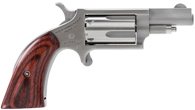 Picture of  North American Arms 22Mgbg Mini-Revolver  Sports South Exclusive 22 Wmr 5 Shot 1.63" Stainless Steel Barrel, Frame & Cylinder, Wood Boot Grip, Exposed Hammer 744253001543