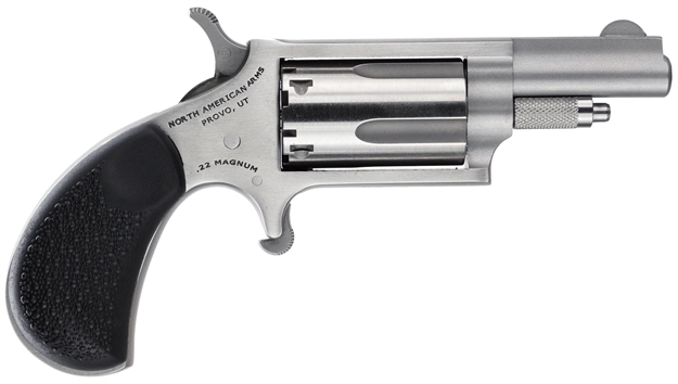 Picture of  North American Arms 22Mgrchss Mini-Revolver Carry Combo Sports South Exclusive 22 Wmr 5 Shot 1.63" Stainless Steel Barrel, Frame & Cylinder, Black Rubber Grip, Exposed Hammer, Side Carry Holster