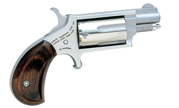 Picture of North American Arms 22Msc Mini-Revolver  22 Lr/22 Wmr 5 Shot 1.13" Stainless Steel Barrel, Frame & Cylinder, Rosewood Birdshead Grip Exposed Hammer NAA-22MSC