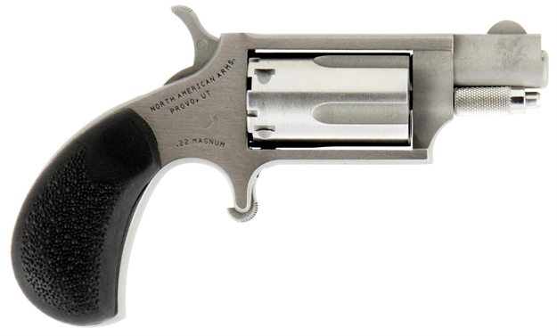 Picture of  North American Arms 22Msgrchss Mini-Revolver Carry Combo Sports South Exclusive 22 Wmr 5 Shot 1.13" Stainless Steel Barrel, Frame & Cylinder, Black Rubber Grip, Exposed Hammer, Side Carry Holster 744253001840