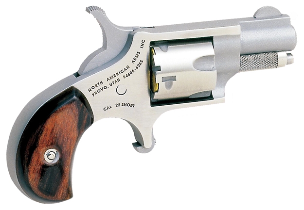 Picture of North American Arms 22S Mini-Revolver  22 Short 5Rd 1.13" Barrel, Overall Stainless Steel Finish, Rosewood Birdshead Grip NAA-22S