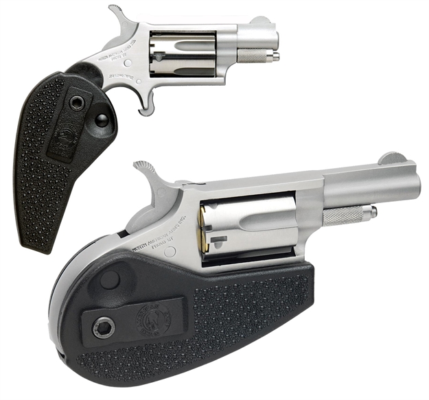 Picture of North American Arms 22Mschg Mini-Revolver  22 Lr/22 Wmr 5 Shot 1.13" Stainless Steel Barrel, Frame & Cylinder, Black Synthetic Holster Grip, Exposed Hammer NAA-22MSC-HG 744253000935