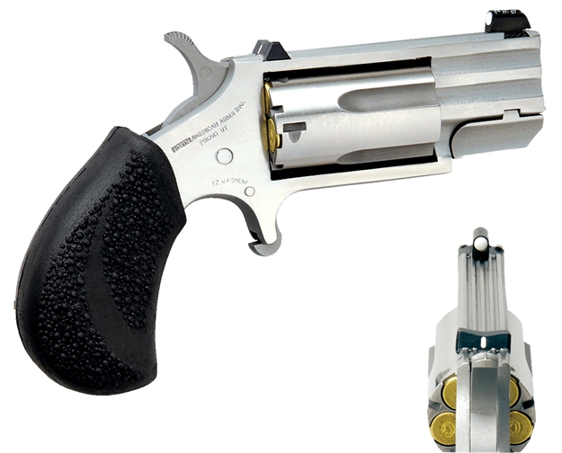 Picture of North American Arms Pugd Pug  22 Wmr 5 Shot 1" Stainless Steel Barrel, Frame & Cylinder, Black Pebbled Rubber Grip, Exposed Hammer NAA-PUG-D 744253001871