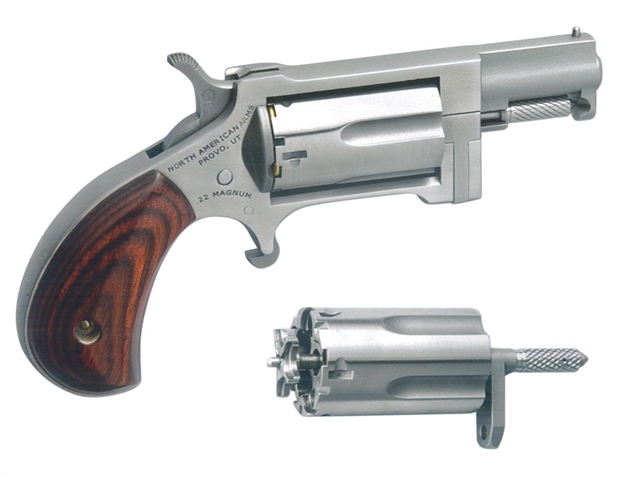 Picture of  North American Arms Swc Sidewinder Conversion 22 Lr/22 Wmr 5 Shot 1.50" Stainless Steel Barrel, Frame & Cylinder, Rosewood Birdshead Grip, Exposed Hammer