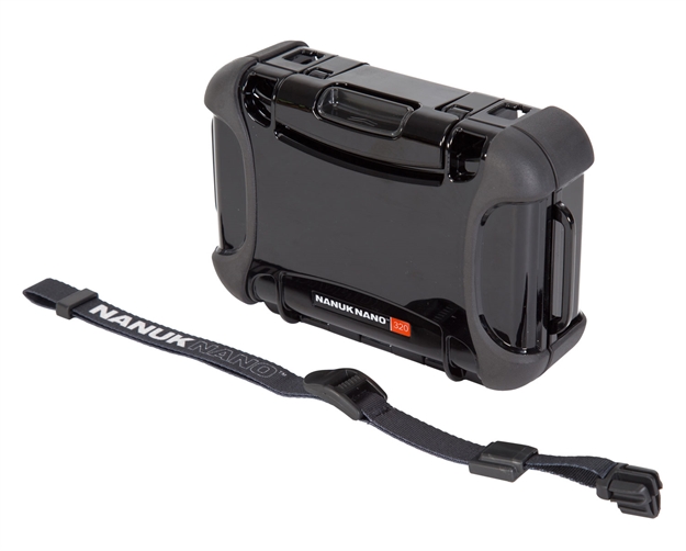 Picture of  Nanuk 320-0001 Nano 320 Water-Resistant Black Polycarbonate Material With Powerclaw Patches 5.90" L X 3.30" W X 1.50" W Interior Dimensions Includes Carry Strap